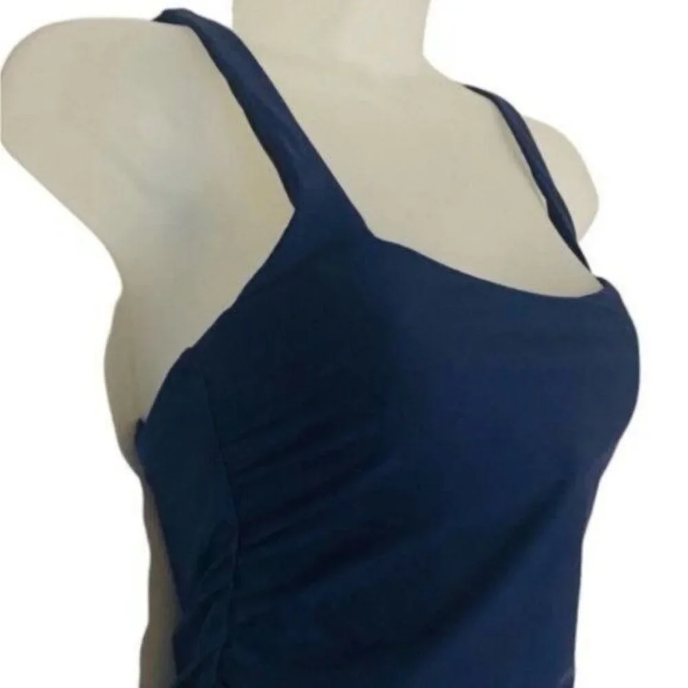 Athleta Square Neck Bra Cup Swim Tankini Top UPF +50 Beach Blue 32 D/DD New